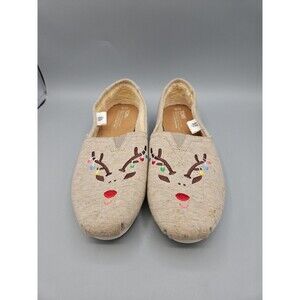 Toms Classic Slip On Embroidered Reindeer Lights Christmas Shoes Womens 10
